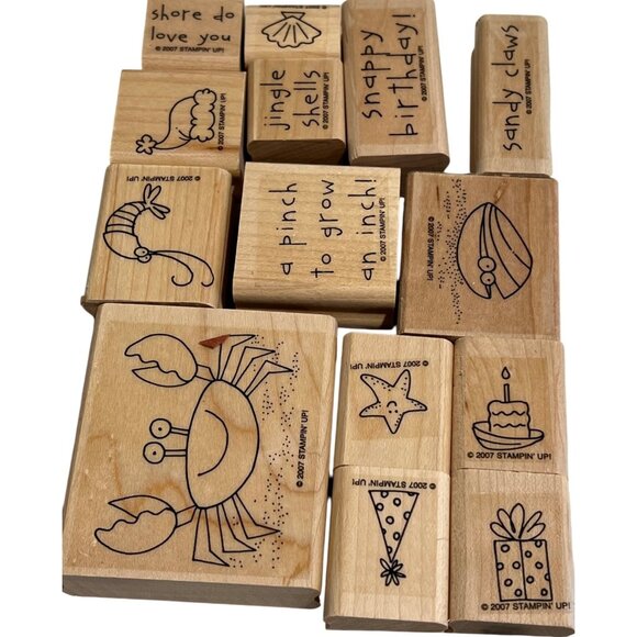 Stampin Up! Crab & Company Rubber Stamp Set Of 12 Wood-Mounted Stamps - Picture 1 of 3